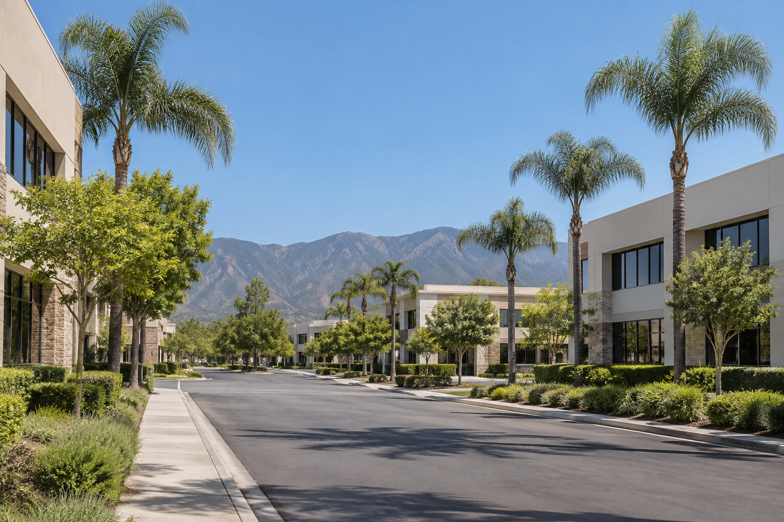 A Rancho Cucamonga, CA office street, illustrative
