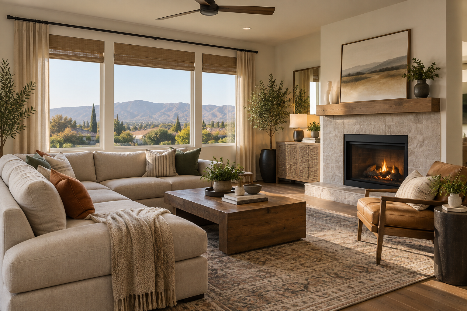 A cozy Inland Empire living room, illustrative